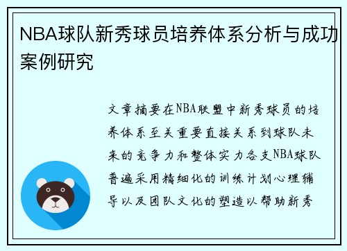 NBA球队新秀球员培养体系分析与成功案例研究