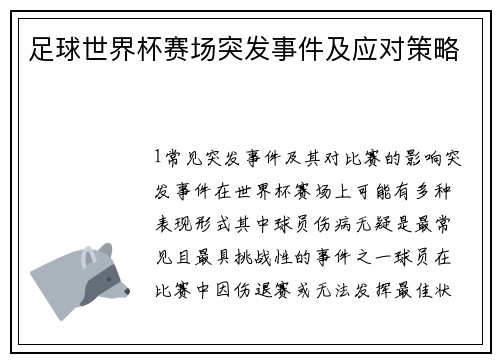 足球世界杯赛场突发事件及应对策略