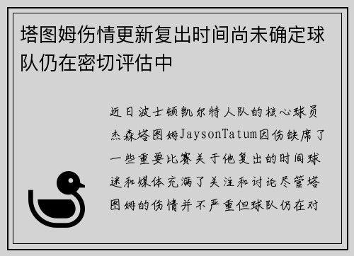 塔图姆伤情更新复出时间尚未确定球队仍在密切评估中